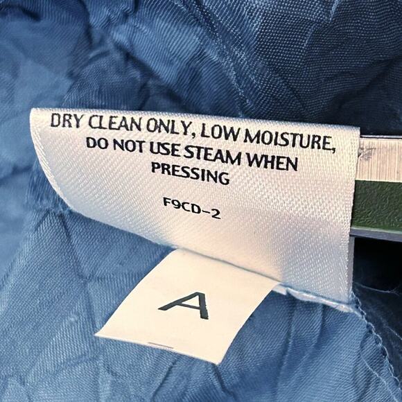 Eileen Fisher Woman Crinkled Silk Top Blue Mandarin Collar 3/4 Sleeve 1X - Picture 7 of 15